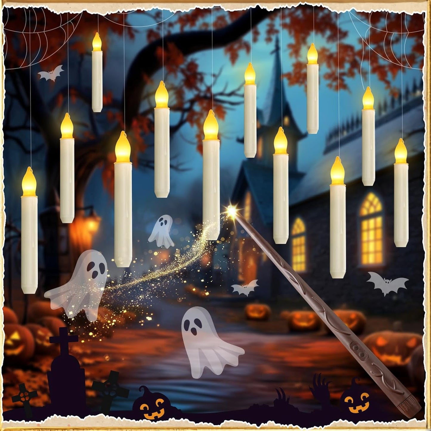 👻👻 Enchant Your Halloween 🎃🎃 Flameless Candles with Magic Wand Remote for Christmas Halloween Decorations