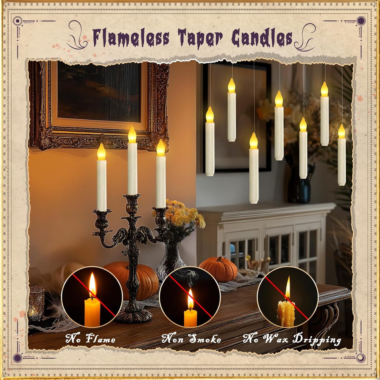 👻👻 Enchant Your Halloween 🎃🎃 Flameless Candles with Magic Wand Remote for Christmas Halloween Decorations