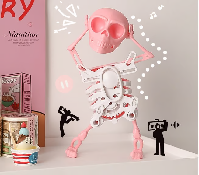 3D Printed Dancing Skeleton Skull Robot Figures Toys Mini Skull Spooky Dancing